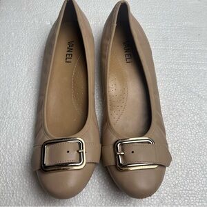 Van Eli Women's Beige Loafers with Gold Buckle